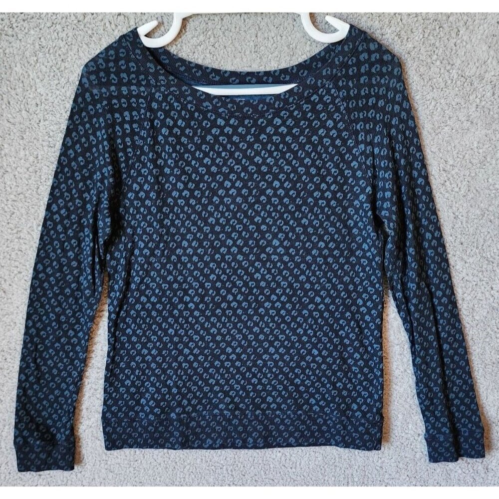 Loft Women's Long Sleeve Round Neck Knit Top 100% Cotton Blue Animal Print Sz M